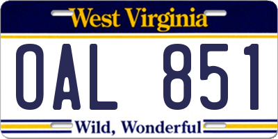 WV license plate OAL851
