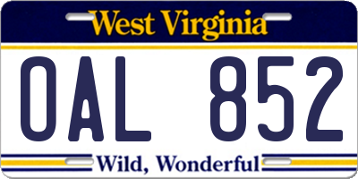 WV license plate OAL852
