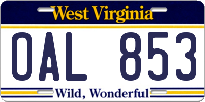 WV license plate OAL853