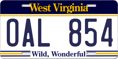 WV license plate OAL854