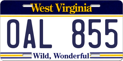 WV license plate OAL855