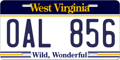 WV license plate OAL856