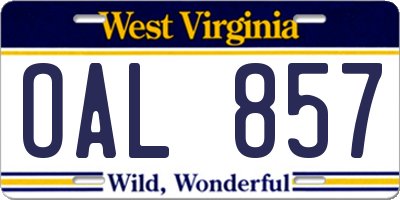 WV license plate OAL857