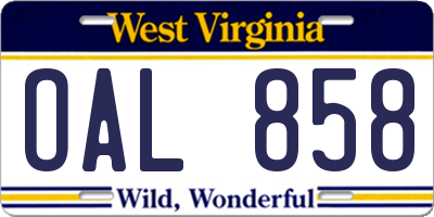 WV license plate OAL858