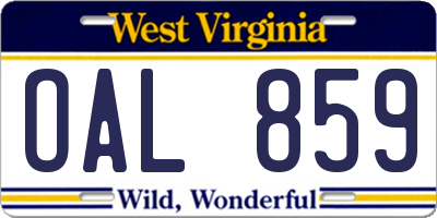 WV license plate OAL859