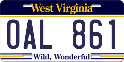 WV license plate OAL861