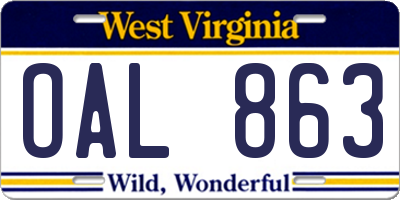 WV license plate OAL863