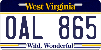 WV license plate OAL865