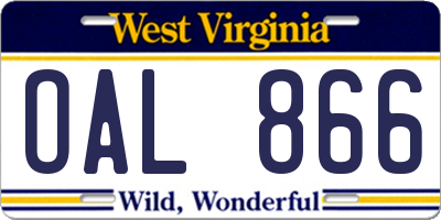 WV license plate OAL866
