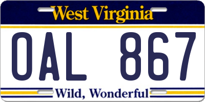 WV license plate OAL867