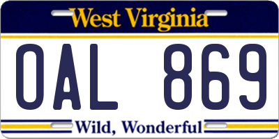 WV license plate OAL869
