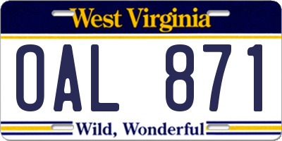 WV license plate OAL871
