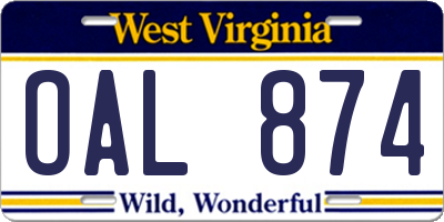 WV license plate OAL874