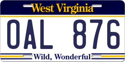 WV license plate OAL876