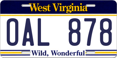 WV license plate OAL878