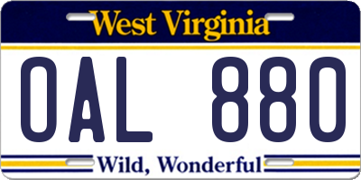 WV license plate OAL880