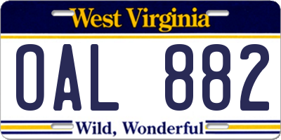 WV license plate OAL882