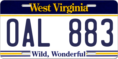 WV license plate OAL883