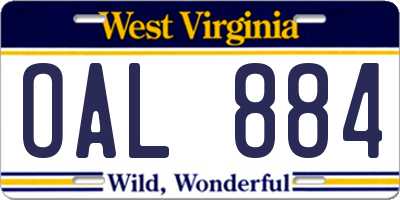 WV license plate OAL884
