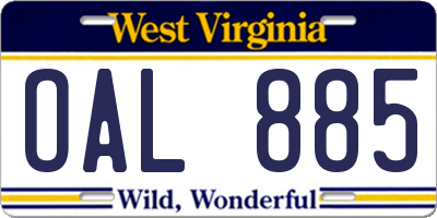 WV license plate OAL885