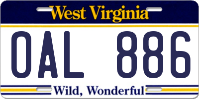 WV license plate OAL886