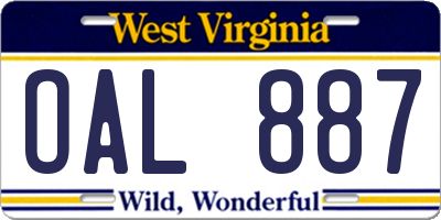 WV license plate OAL887