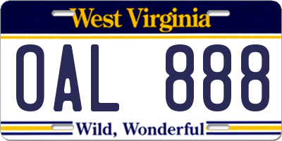 WV license plate OAL888