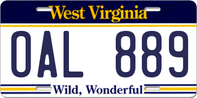 WV license plate OAL889