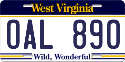 WV license plate OAL890