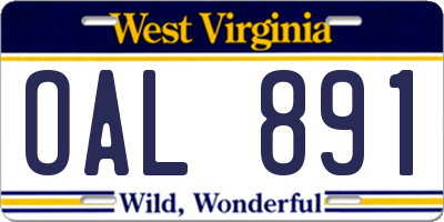 WV license plate OAL891