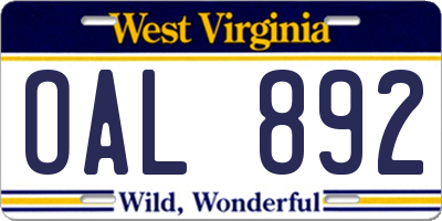 WV license plate OAL892