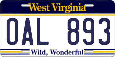 WV license plate OAL893