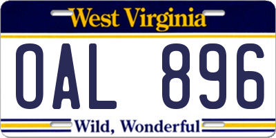 WV license plate OAL896