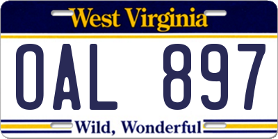 WV license plate OAL897