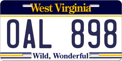 WV license plate OAL898
