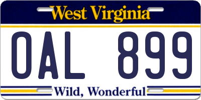 WV license plate OAL899