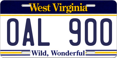 WV license plate OAL900