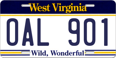WV license plate OAL901