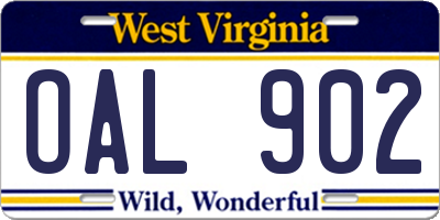 WV license plate OAL902