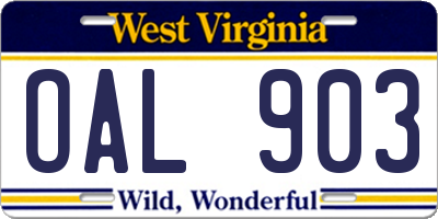 WV license plate OAL903