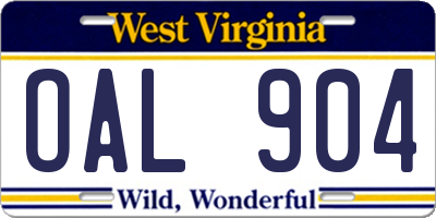 WV license plate OAL904