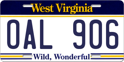 WV license plate OAL906