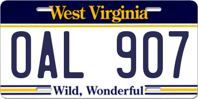 WV license plate OAL907