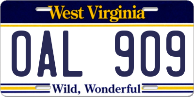 WV license plate OAL909