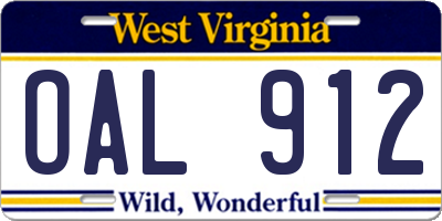WV license plate OAL912