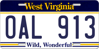 WV license plate OAL913