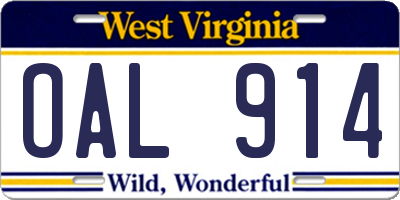 WV license plate OAL914