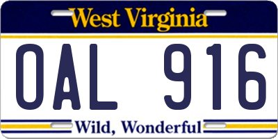 WV license plate OAL916
