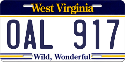WV license plate OAL917