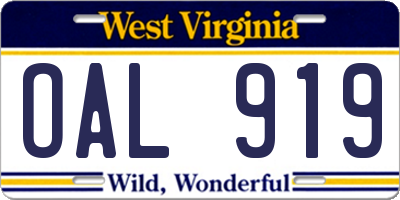 WV license plate OAL919